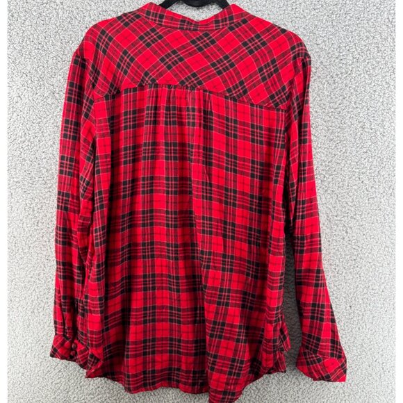 Lord & Taylor Red & Black Buffalo Plaid Button-Up Blouse Size Large - Picture 4 of 7